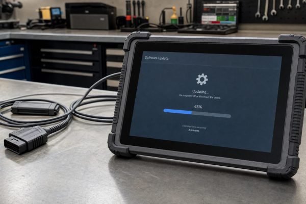 Tabletă de diagnoză auto în timpul actualizării de software