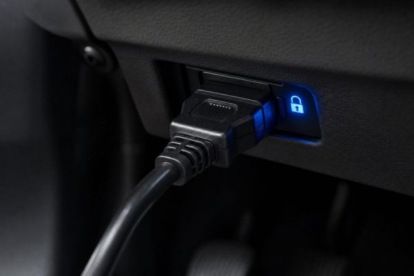 Priză OBD2 cu conector și acces restricționat