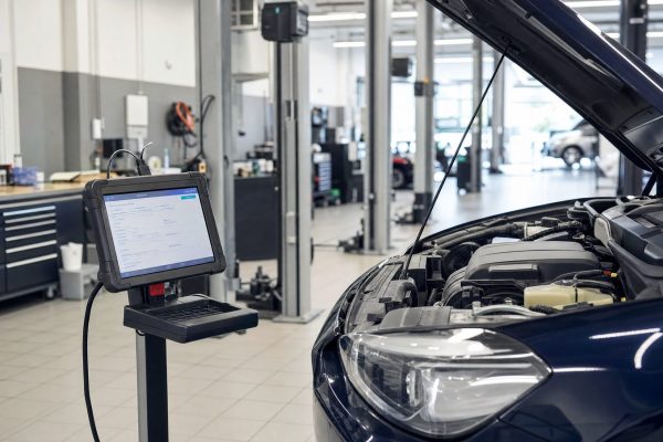 Atelier auto modern cu tabletă de diagnoză