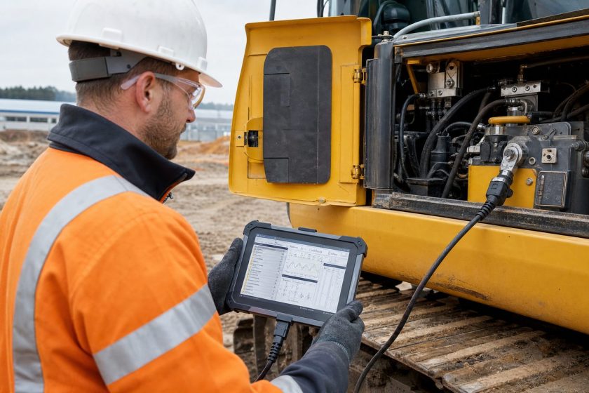 Diagnoză pe utilaj de construcții cu tabletă profesională